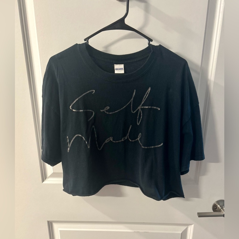 Cropped Graphic T-Shirt - ‘Self Made’ - Black XL